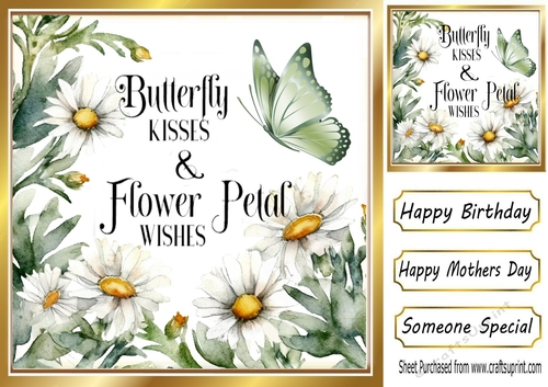 Butterfly Kisses With Daisies And Sentiment 8x8 (ONE)  