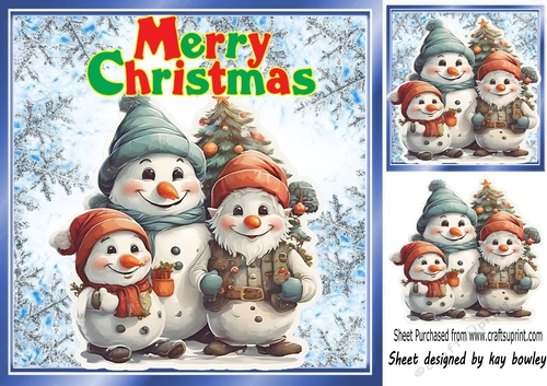 Cute Snowmen in 8X8 Snowflake Christmas Frame