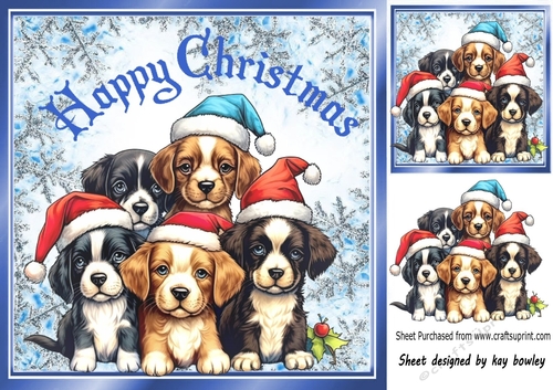 Cute Puppies In Santa Hats in 8X8 Snowflake Christmas Frame