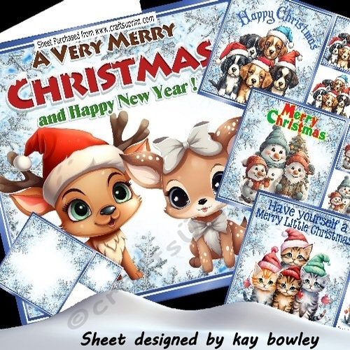  4 Cute Animals & Snowman in 8X8 Christmas Card Fronts Mini Kit