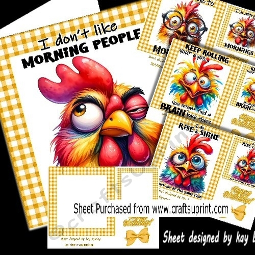 4 Gold Gingham 7X7 Card Fronts With Grumpy Chickens Quotes Mini Kit