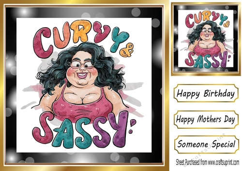 CURVY AND SASSY Lady in Gold Black 8X8 Frame