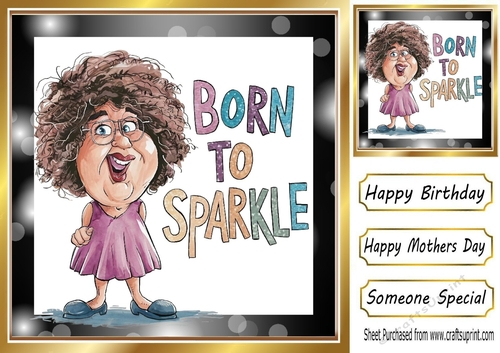 BORN TO SPARKLE Lady in Gold Black 8X8 Frame