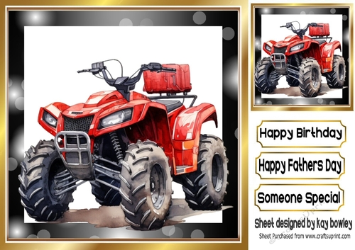 Red Quad Bike In Gold/Black 8x8 Frame