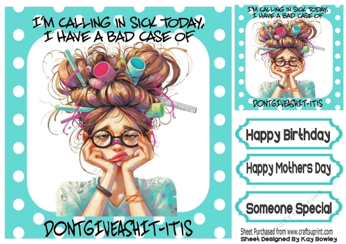 TAKING A SICKIE Woman With Caption In Turq Polkadot 8X8 Frame