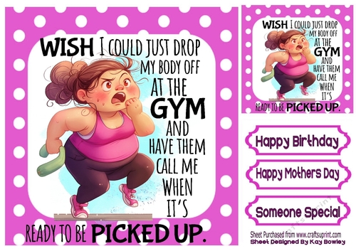 WISH AT GYM Woman With Caption In Pink Polkadot 8X8 Frame