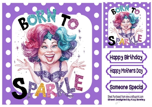  BORN TO SPARKLE Woman With Caption In Purple Polkadot 8X8 Frame