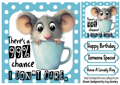 Cute Mouse In Teacup With Caption In Blue Spot 8x8 Frame