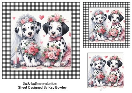  Dalmations In Love In Black/White Gingham 7x7 Frame (ONE)