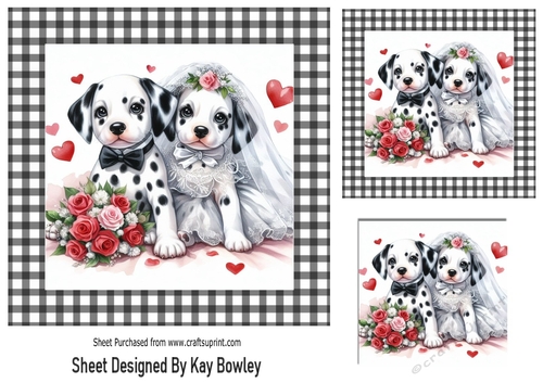 Dalmations In Love In Black/White Gingham 7x7 Frame (TWO)