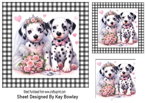 Dalmations In Love In Black/White Gingham 7x7 Frame (THREE)