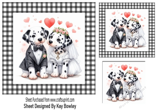 Dalmations In Love In Black/White Gingham 7x7 Frame (FOUR)