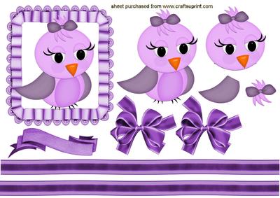 Cutie Little Bird in Lilac,in Frill Frame