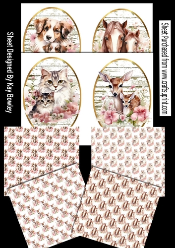 4 Cute Oval  Animal Toppers White Wash Effect