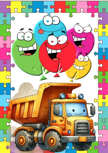 A4 Jigsaw Frame With Balloons And Truck (ONE)