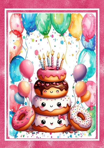 Funny Face Cakes In Balloon Pink Frame A4 (ONE)