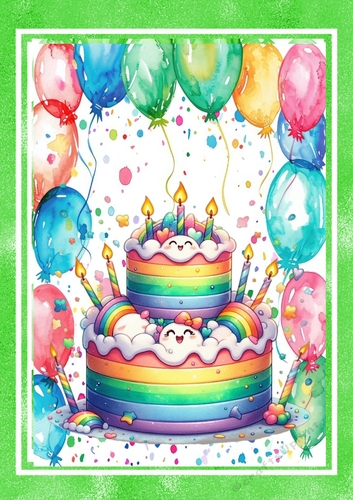 Funny Face Cake In Balloon Green Frame A4 (FOUR)
