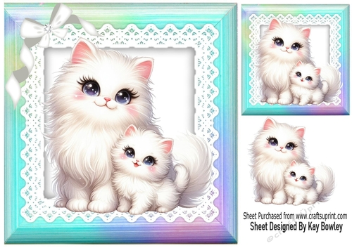 Lovely Mum & Kitten With Bow Rainbow Frame 8x8 (ONE)