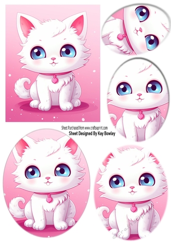 Pretty White Kitten  Pink Oval Pyramids