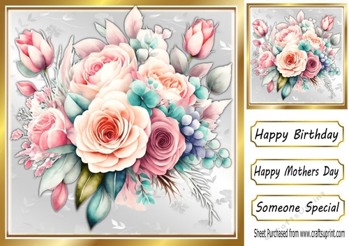 Beautiful Floral Spray In Gold 8X8 Frame (THREE)