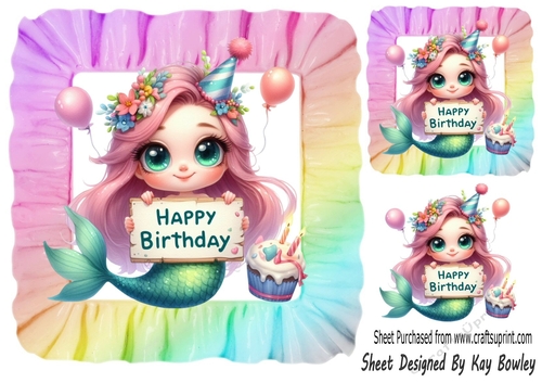 Pretty Rainbow Mermaid In 8X8 Rainbow Frill Frame (ONE)