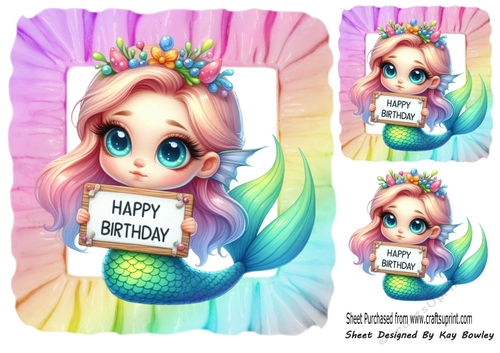 Pretty Rainbow Mermaid In 8X8 Rainbow Frill Frame (TWO)