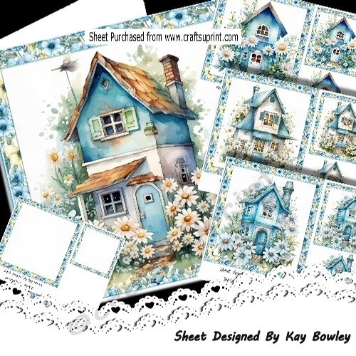 4 Pretty Cottages With White Daisies 7x7 Cards Mini Kit