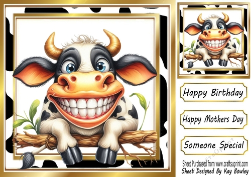 Funny Face Cow In 8x8 Gold Frame (ONE)