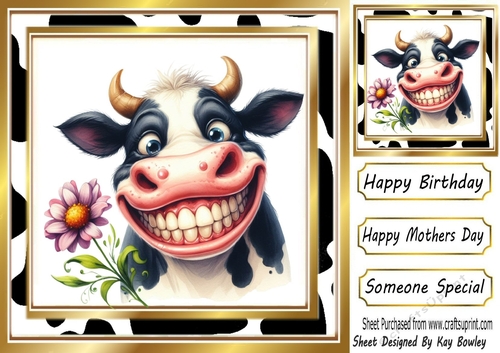 Funny Face Cow In 8x8 Gold Frame (TWO)