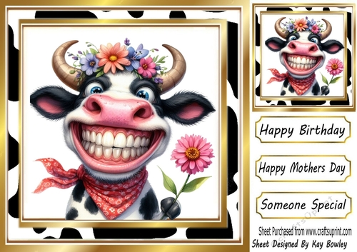 Funny Face Cow In 8x8 Gold Frame (THREE)