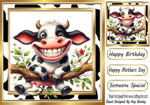 Funny Face Cow In 8x8 Gold Frame (FOUR)