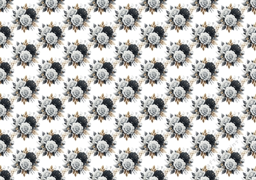 Black White Roses With Gold Leaves Paper (SMALL)