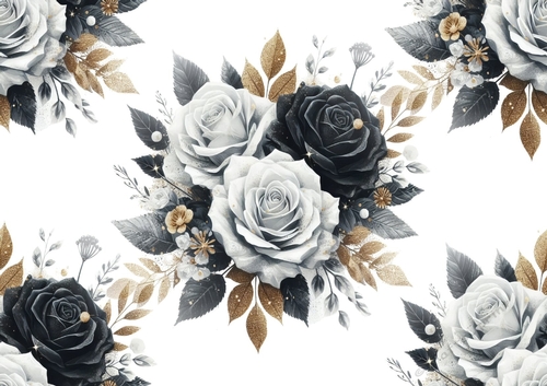 Black White Roses With Gold Leaves Paper (BIG)