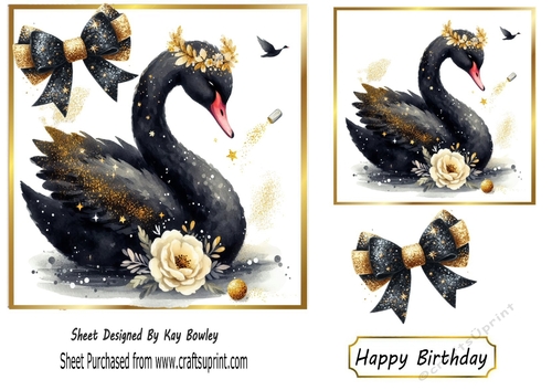 Lovely Black/Gold Swan With Bow 7x7
