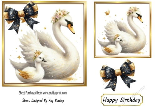 Lovely White/Gold Swan With Bow 7x7