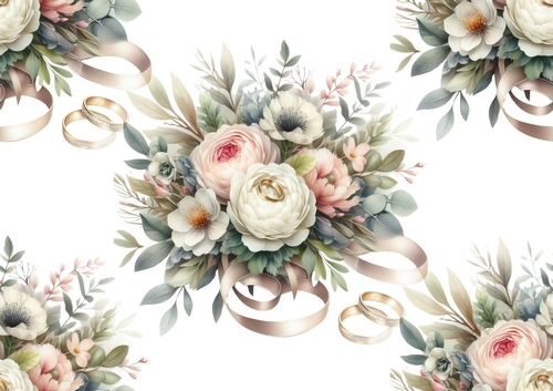 Pretty Wedding Flowers With Wedding Rings Backing Paper (BIG)