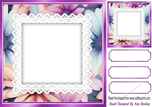 Pretty Floral Shades With Lace 8X8 Card Fronts (THREE)