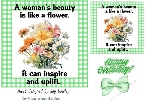 Pretty Vintage Flowers With Quote 7x7 Green Gingham Frame (One)
