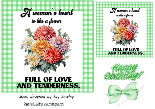 Pretty Vintage Flowers With Quote 7x7 Green Gingham Frame (TWO)