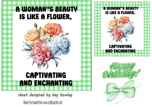 Pretty Vintage Flowers With Quote 7x7 Green Gingham Frame (THREE)