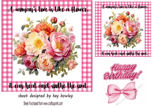 Pretty Vintage Flowers With Quote 7x7 Pink Gingham Frame (One)