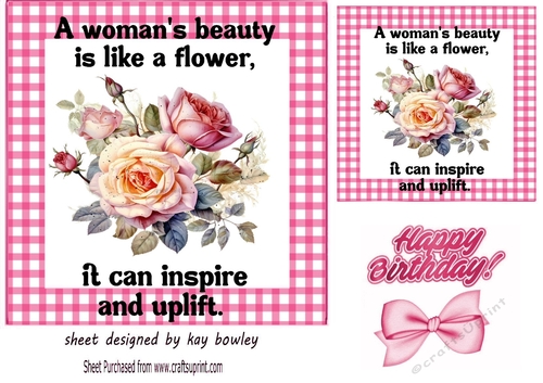 Pretty Vintage Flowers With Quote 7x7 Pink Gingham Frame (TWO)