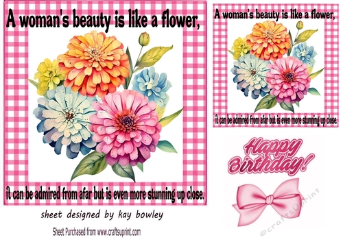 Pretty Vintage Flowers With Quote 7x7 Pink Gingham Frame (THREE)