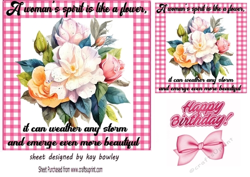 Pretty Vintage Flowers With Quote 7x7 Pink Gingham Frame (FOUR)