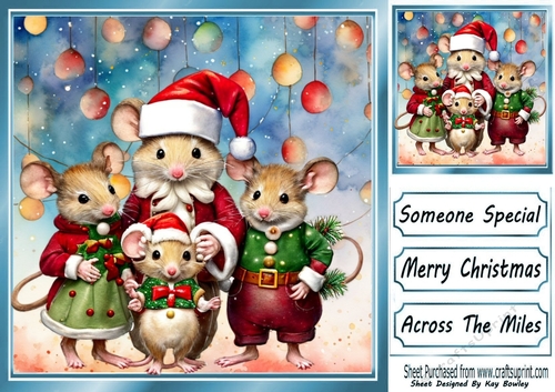 Christmas Mouse Family With Baubles 8x8 (ONE)