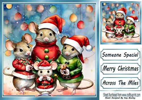 Christmas Mouse Family With Baubles 8x8 (TWO)