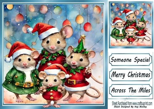 Christmas Mouse Family With Baubles 8x8 (THREE)