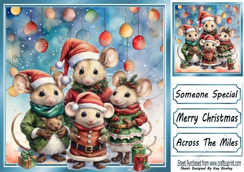 Christmas Mouse Family With Baubles 8x8 (FOUR)