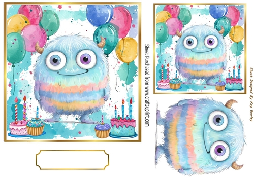 Birthday Balloons 7x7 With Cute Monster (ONE)