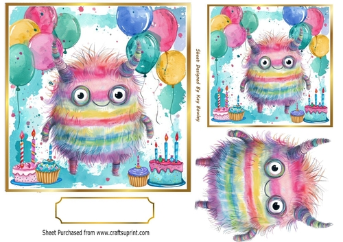 Birthday Balloons 7x7 With Cute Monster (THREE)